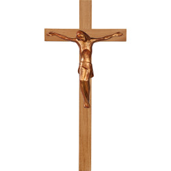 Cristo moderno ROMA en cruz de roble simple ancha